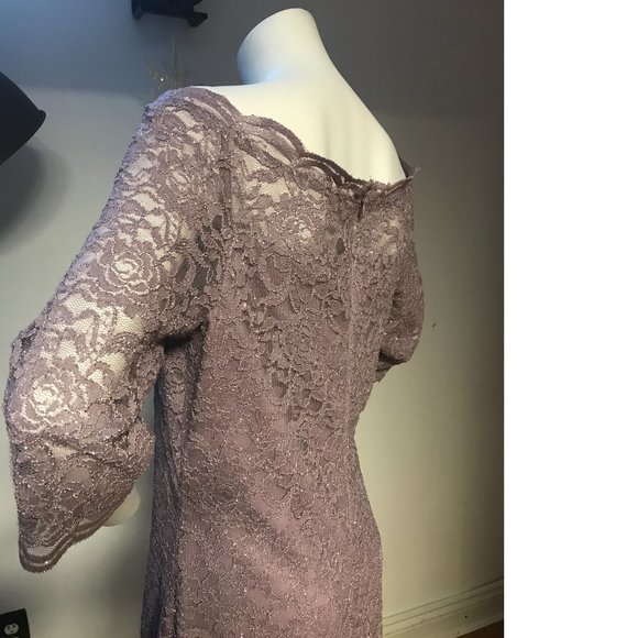 Le Chateau Lace Floral Bodycon Mauve Dusty Lilac Lavender Purple Sparkle dress - Picture 3 of 8